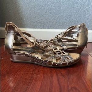 Earth Origins Gladiator Strappy Cage Wedge Open Toe Women platinum Sandals 9.5